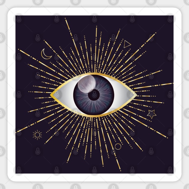 Violet Purple Evil Eye Gold Eyelashes Sun Moon Star Nazar Mati Talisman Sticker by karenmcfarland13